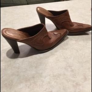 Nine West Leather Boho Cowboy Mules